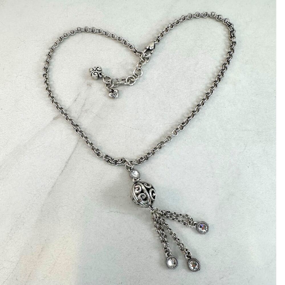 Brighton Silver Toned Filigree Ball with Tassel and Crystals